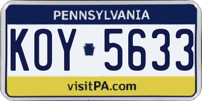 PA license plate KOY5633