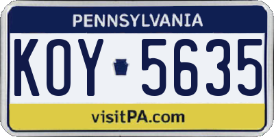 PA license plate KOY5635