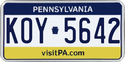 PA license plate KOY5642