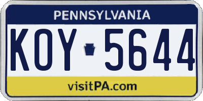 PA license plate KOY5644