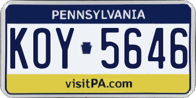 PA license plate KOY5646