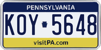 PA license plate KOY5648