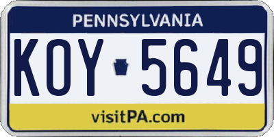 PA license plate KOY5649