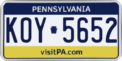 PA license plate KOY5652