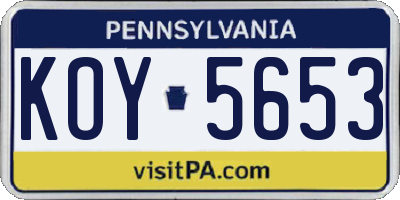 PA license plate KOY5653