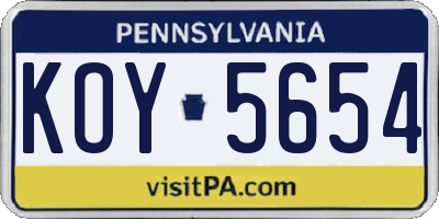 PA license plate KOY5654