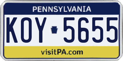 PA license plate KOY5655