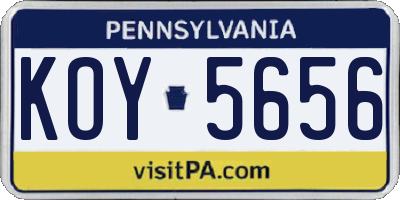 PA license plate KOY5656