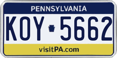 PA license plate KOY5662