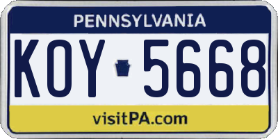 PA license plate KOY5668