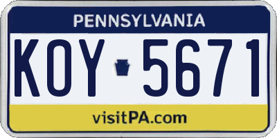 PA license plate KOY5671