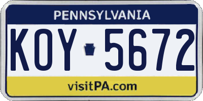 PA license plate KOY5672