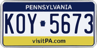 PA license plate KOY5673