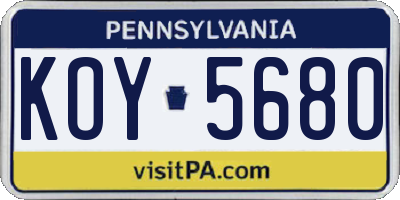 PA license plate KOY5680