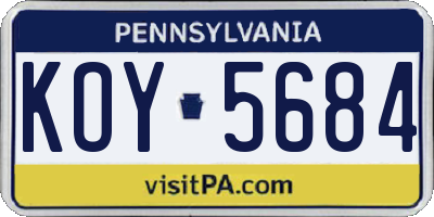 PA license plate KOY5684
