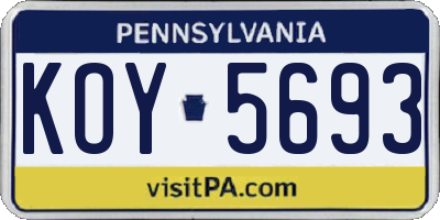 PA license plate KOY5693