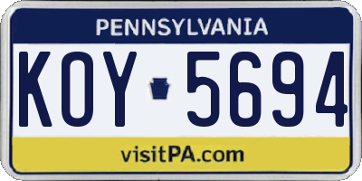 PA license plate KOY5694