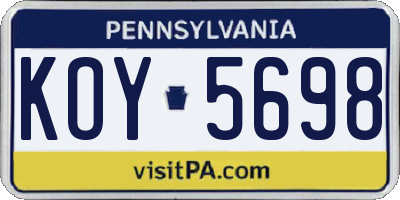 PA license plate KOY5698