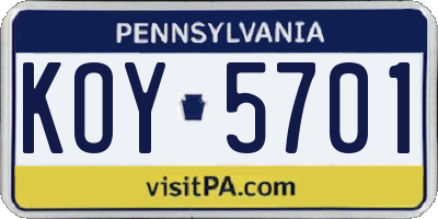 PA license plate KOY5701
