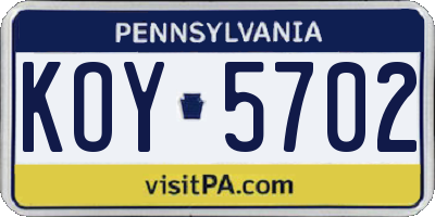 PA license plate KOY5702