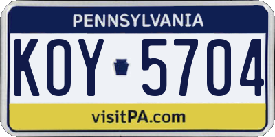 PA license plate KOY5704
