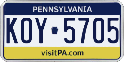 PA license plate KOY5705