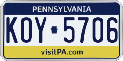 PA license plate KOY5706