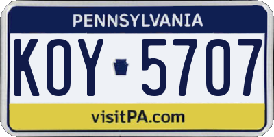 PA license plate KOY5707
