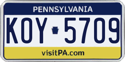 PA license plate KOY5709