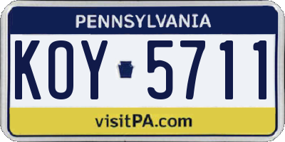 PA license plate KOY5711