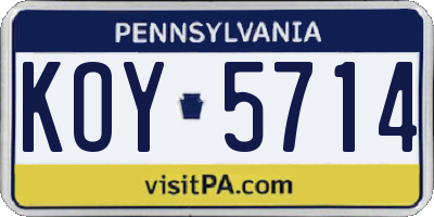 PA license plate KOY5714