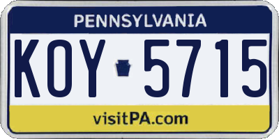 PA license plate KOY5715