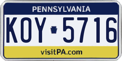 PA license plate KOY5716