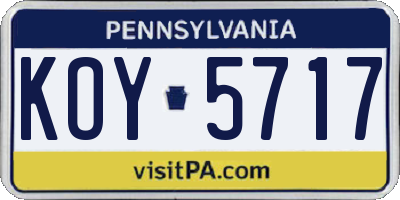 PA license plate KOY5717