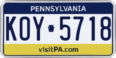 PA license plate KOY5718