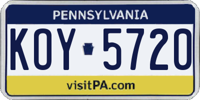 PA license plate KOY5720