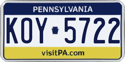 PA license plate KOY5722