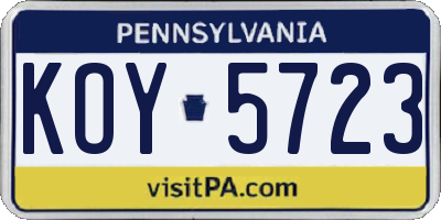 PA license plate KOY5723