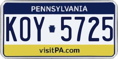 PA license plate KOY5725