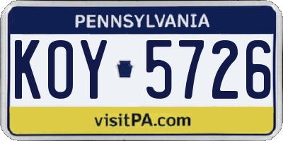 PA license plate KOY5726