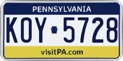 PA license plate KOY5728