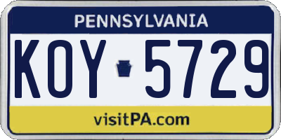PA license plate KOY5729
