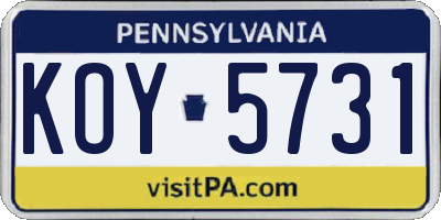 PA license plate KOY5731