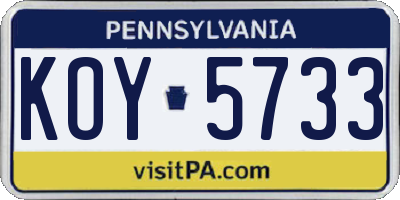 PA license plate KOY5733