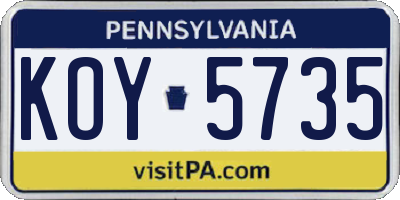 PA license plate KOY5735