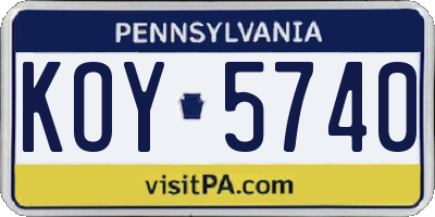 PA license plate KOY5740