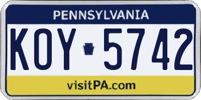 PA license plate KOY5742