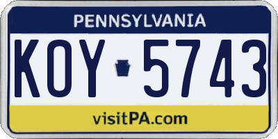 PA license plate KOY5743