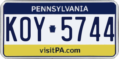 PA license plate KOY5744