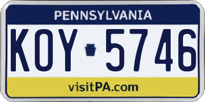 PA license plate KOY5746